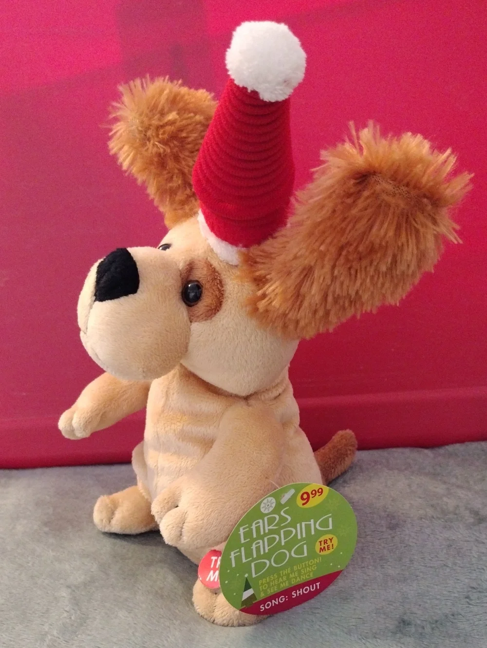 Plush Holiday Beige Puppy Dog Toy With Flapping Ears